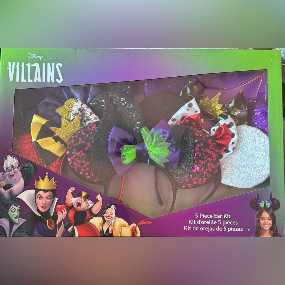 DISNEY VILLIANS set of 5 MICKEY MOUSE EARS CRUELLA URSULA MALEFICENT EVIL QUEEN…